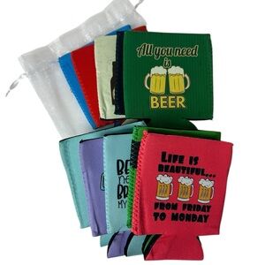 Like NEW! 10 Beer Koozies Drink Holder Set Party Drink Can Cooler Collection